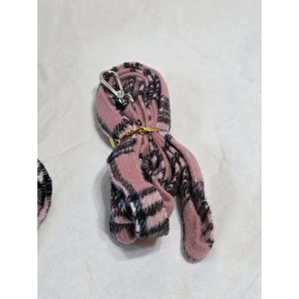 NWT YikeYo Pink and Black Plaid Dog Coat and Leash Size Small